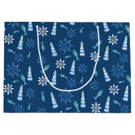 ライトハウスビーチウォーターカラー絵を描ハンドアウトP ラージペーパーバッグ