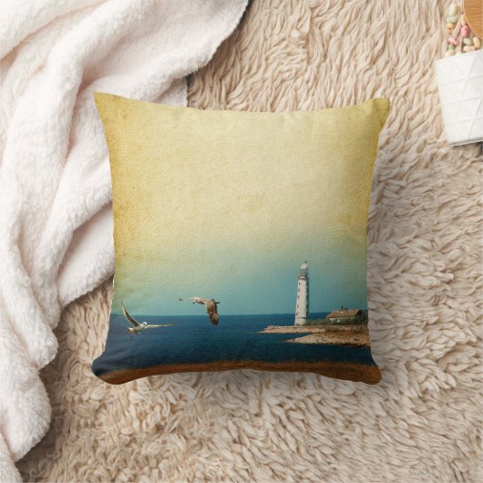 ライトハウスビーチシーンスローカウチピロー クッション (ブランケット)