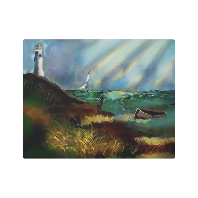 ライトハウスビーチシーンメタルウォールアート メタルプリント (正面)
