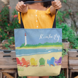 ライトハウスビーチチェアパーソナライズされた トートバッグ
