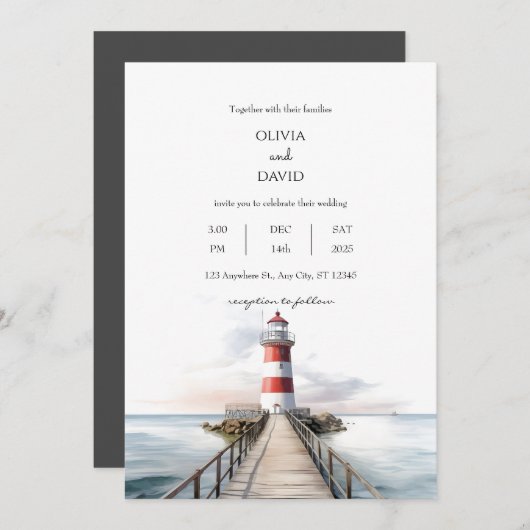 ライトハウスピアオセアニックシーナリー航海のズ結婚 招待状 (正面/裏面)