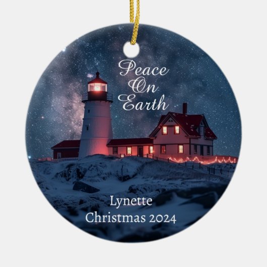 ライトハウスピースオンアースパーソナライズされたオーナメント セラミックオーナメント (正面)
