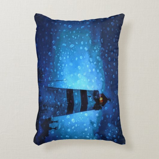 ライトハウスブルー雨の暗い夜の航海の嵐 アクセントクッション (正面(垂直))