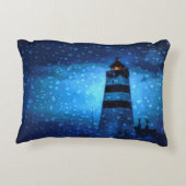 ライトハウスブルー雨の暗い夜の航海の嵐 アクセントクッション (裏面)