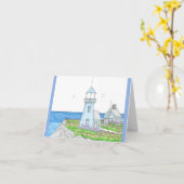 ライトハウスブルー；折り畳みノートカード カード (黄色い花)