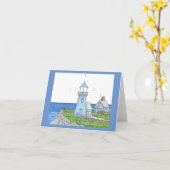 ライトハウスブルー;折り畳みノートカード;ダークブルー カード (黄色い花)