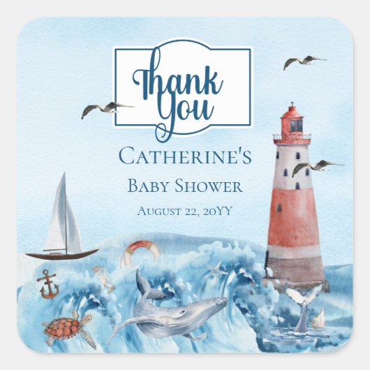 ライトハウスボーイベビーシャワーありがとう スクエアシール (正面)