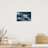 ライトハウスランドスケープ沿岸海波夜海 ポスター (キッチン)