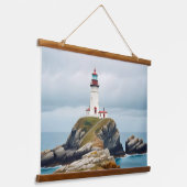 ライトハウスランドスケープ沿岸海穏やかな風景 吊り下げ型タペストリー (傾斜あり)