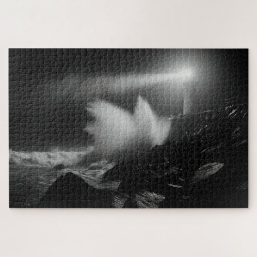 ライトハウスヴィイルオーバーストーミーシーズモノクロアート ジグソーパズル (横)