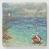 ライトハウス付きストーンコースターセーリングボートビーチ ストーンコースター (正面)