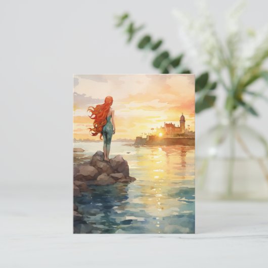 ライトハウス付き魔法のマーメイドウォーターカラー – ファンタ シーズンポストカード (スタンド正面)