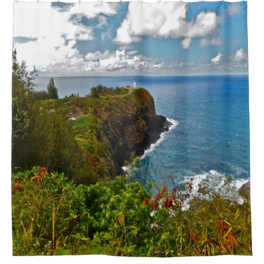 ライトハウス及びきらめくcerulean海 シャワーカーテン (正面)