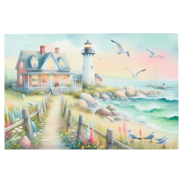 ライトハウス沿岸コテージへの経路 メタルプリント (正面)