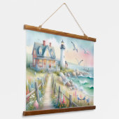 ライトハウス沿岸コテージへの経路 吊り下げ型タペストリー (傾斜あり)