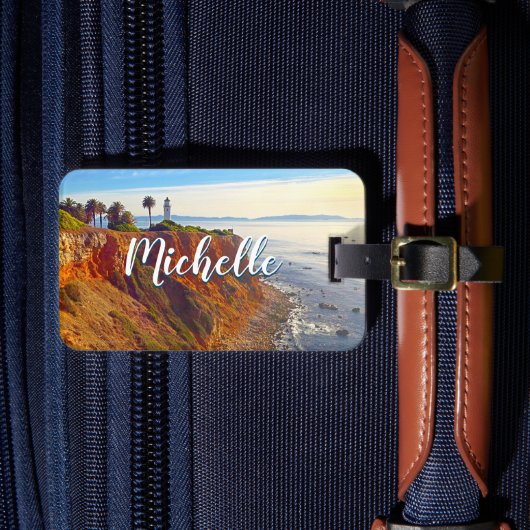 ライトハウス海フォト名前をカスタムするCAバケーション ラゲッジタグ (正面インサイチュ4)