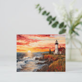 ライトハウス海岸景観クイルティングスタイル ポストカード (スタンド正面)