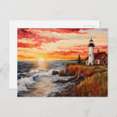 ライトハウス海岸景観クイルティングスタイル ポストカード (正面/裏面)