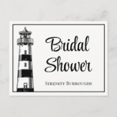 ライトハウス白黒航海のブライダルシャワー インビテーションポストカード (正面)