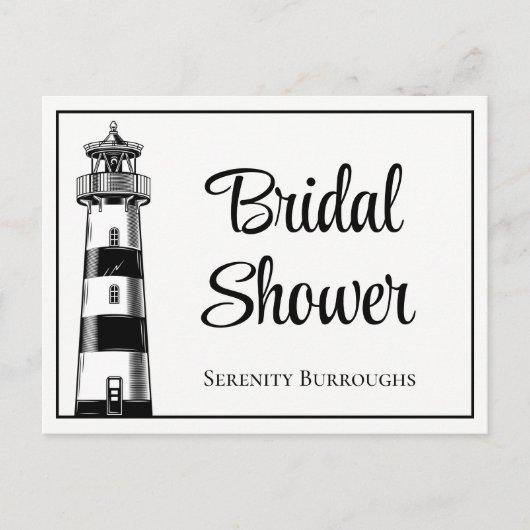 ライトハウス白黒航海のブライダルシャワー インビテーションポストカード (正面)