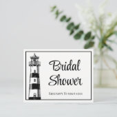 ライトハウス白黒航海のブライダルシャワー インビテーションポストカード (スタンド正面)