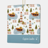 ライトハウス航海のとボートの子供のパターンのクリスマス セラミックオーナメント (左)