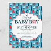 ライトハウス航海のセーリングボートボーイズ赤ちゃんシャワー 招待状 (正面/裏面)