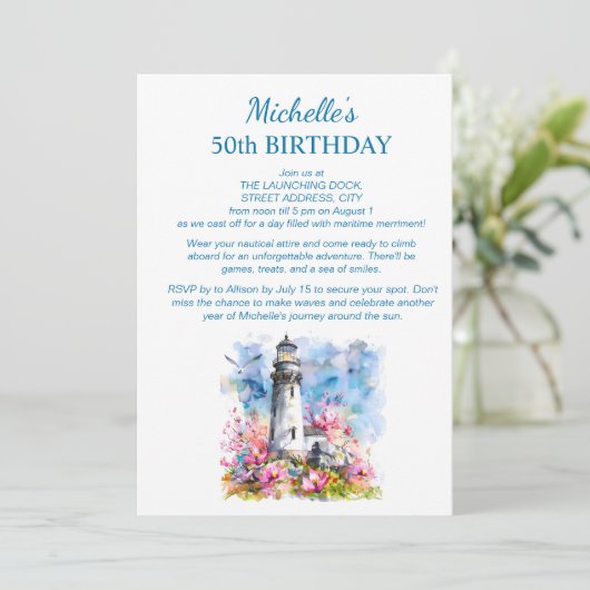 ライトハウス航海のテーマボート100誕生日 招待状 (スタンド正面)