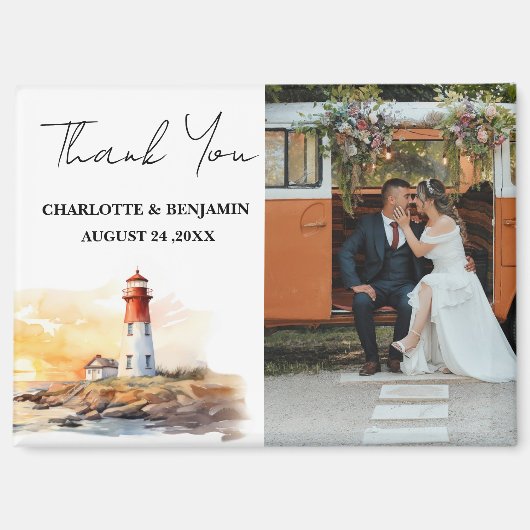 ライトハウス航海のテーマ結婚ズサンキュー マグネット (正面)