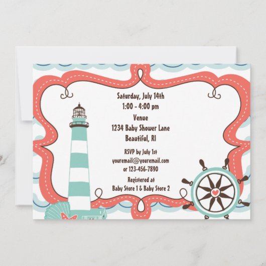 ライトハウス航海のニュートラルベビーシャワー招待状 招待状 (裏面)