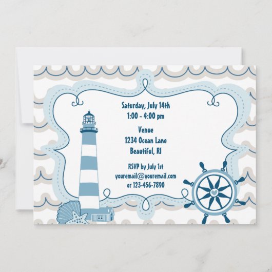 ライトハウス航海のファースト誕生日招待状フォーボーイズ 招待状 (裏面)