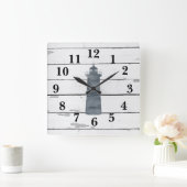 ライトハウス航海のブルーシープラップデコ素朴ール スクエア壁時計 (ホーム)