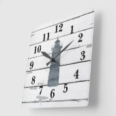 ライトハウス航海のブルーシープラップデコ素朴ール スクエア壁時計 (傾斜)