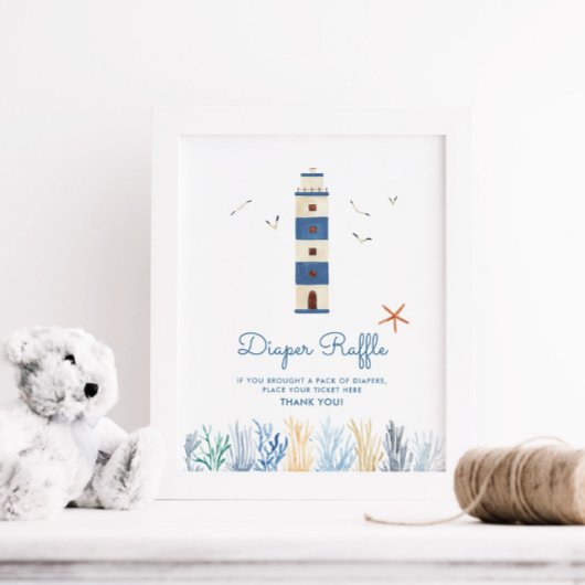 ライトハウス航海のベビーシャワーおむつラッフルサイン ポスター