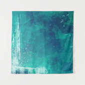 ライトハウス&シーグルス – 水彩画海シーン タペストリー (正面(横))