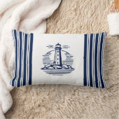 ライトハウス、青と白航海の ランバークッション (ブランケット)