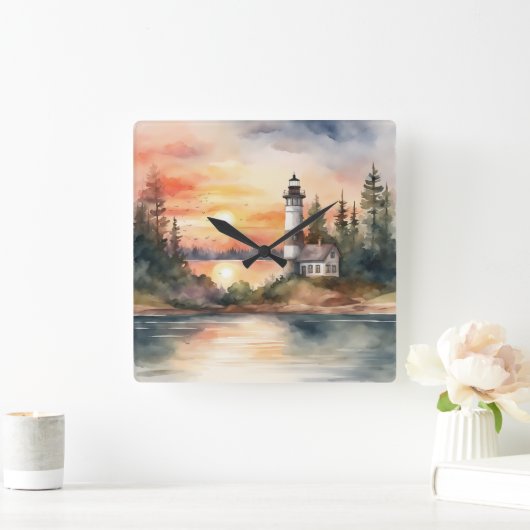 ライトハウス – 2 スクエア壁時計 (ホーム)