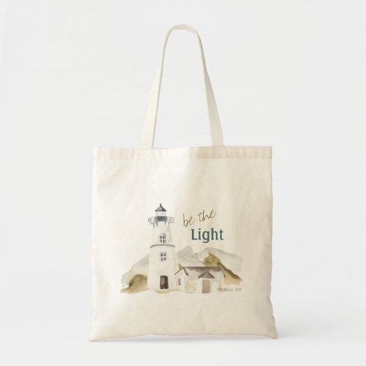 ライトハウス「Be the Light」水彩画やる気を起こさせる トートバッグ (正面)
