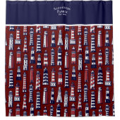 ライトハストライプのウス航海のネイビーブルーグレーレッドショウ シャワーカーテン (正面)