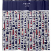 ライトハストライプのウス航海のネイビーブルーグレーレッド シャワーカーテン (正面)