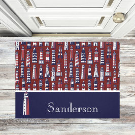 ライトハストライプのウス航海のネイビーブルーグレーレッド ドアマット