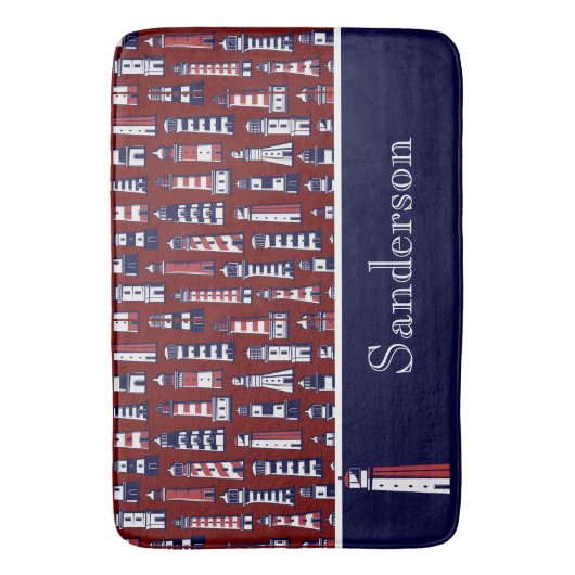 ライトハストライプのウス航海のネイビーブルーグレーレッド バスマット (正面縦)