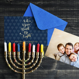ライトハート（ユダヤ教）メノラーパーソナライズされたハヌカー写真 箔シーズンカード