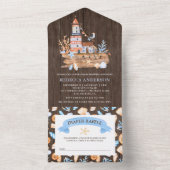 ライトハ素朴ウス航海のウッドベビーシャワー オールインワン招待状 (内側)