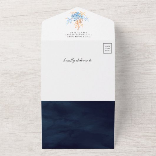 ライトハ素朴ウス航海のネイビーブルーベビーシャワー オールインワン招待状 (外側)