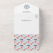 ライトハ素朴ウス航海のネイビーブルーベビーシャワー オールインワン招待状 (外側)