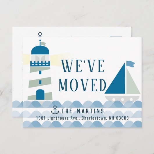ライトハ航海のウスと帆船の引越し案内 案内ポストカード (正面/裏面)