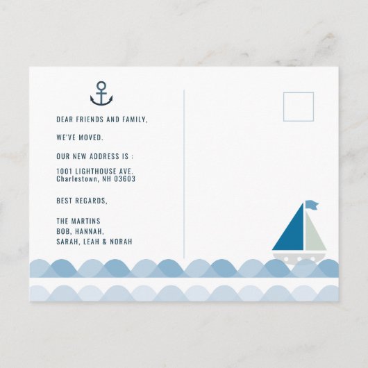 ライトハ航海のウスと帆船の引越し案内 案内ポストカード (裏面)