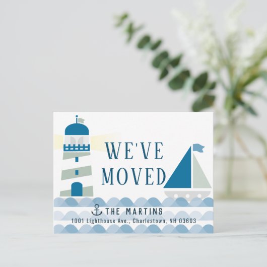 ライトハ航海のウスと帆船の引越し案内 案内ポストカード (スタンド正面)