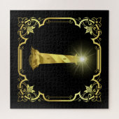 ライトハ航海のウスのシルエット/金ゴールド/ブラック/ブラック/ブラック ジグソーパズル (横)